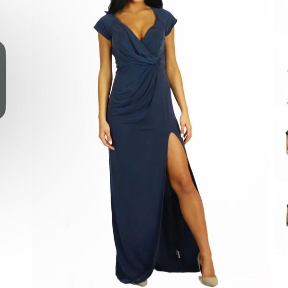 The Jetset Diaries Novella Cap-Sleeve Ruched Maxi Dress Sz  L  Cobalt Blue NEW - Picture 3 of 16